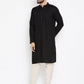 Even Apparels Black Pure Cotton Band Collar Men's Kurta | Swadesiicart