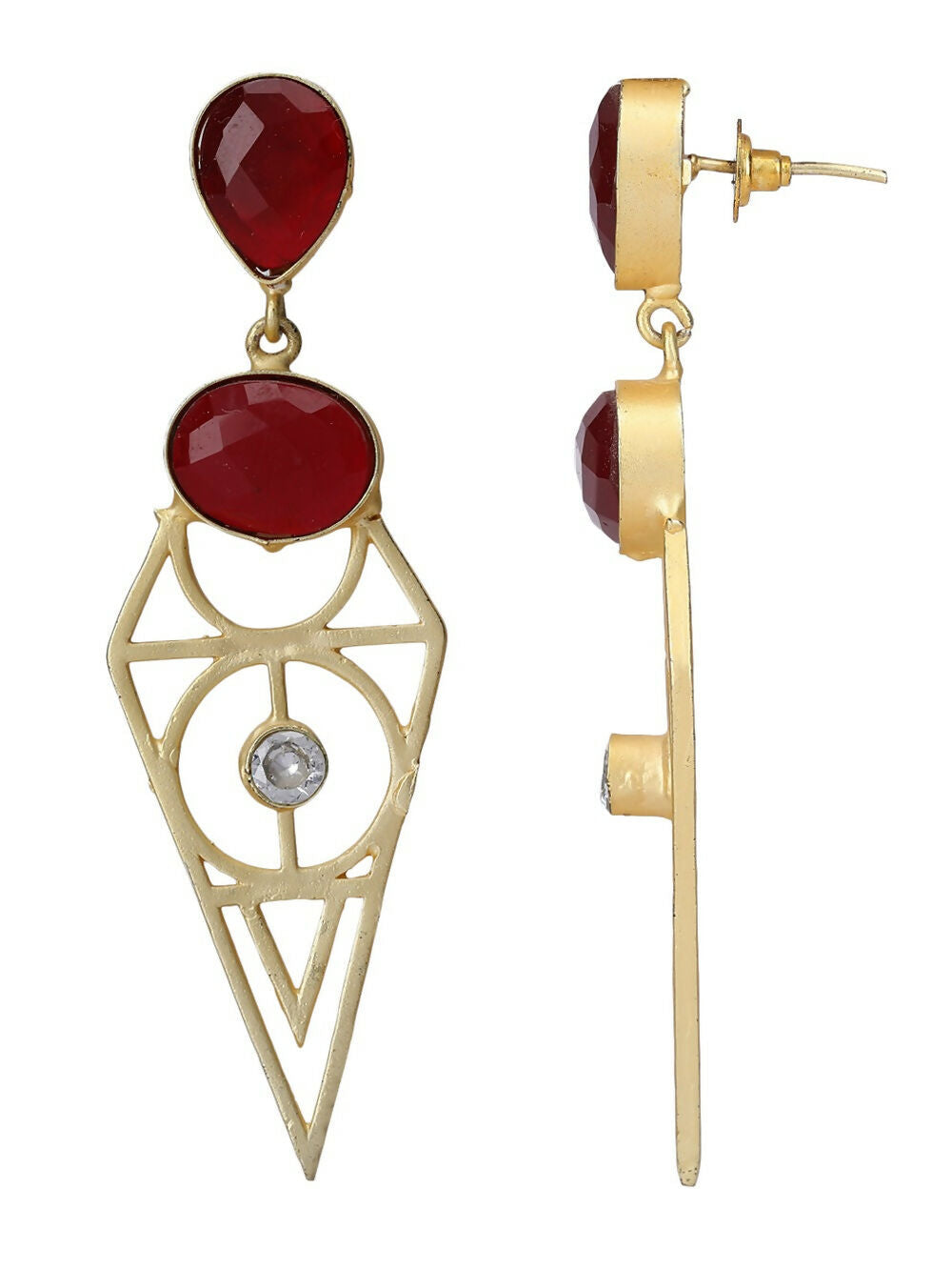 Joban Fashion Women Red Stone Matte Gold Earrings | Swadesiicart