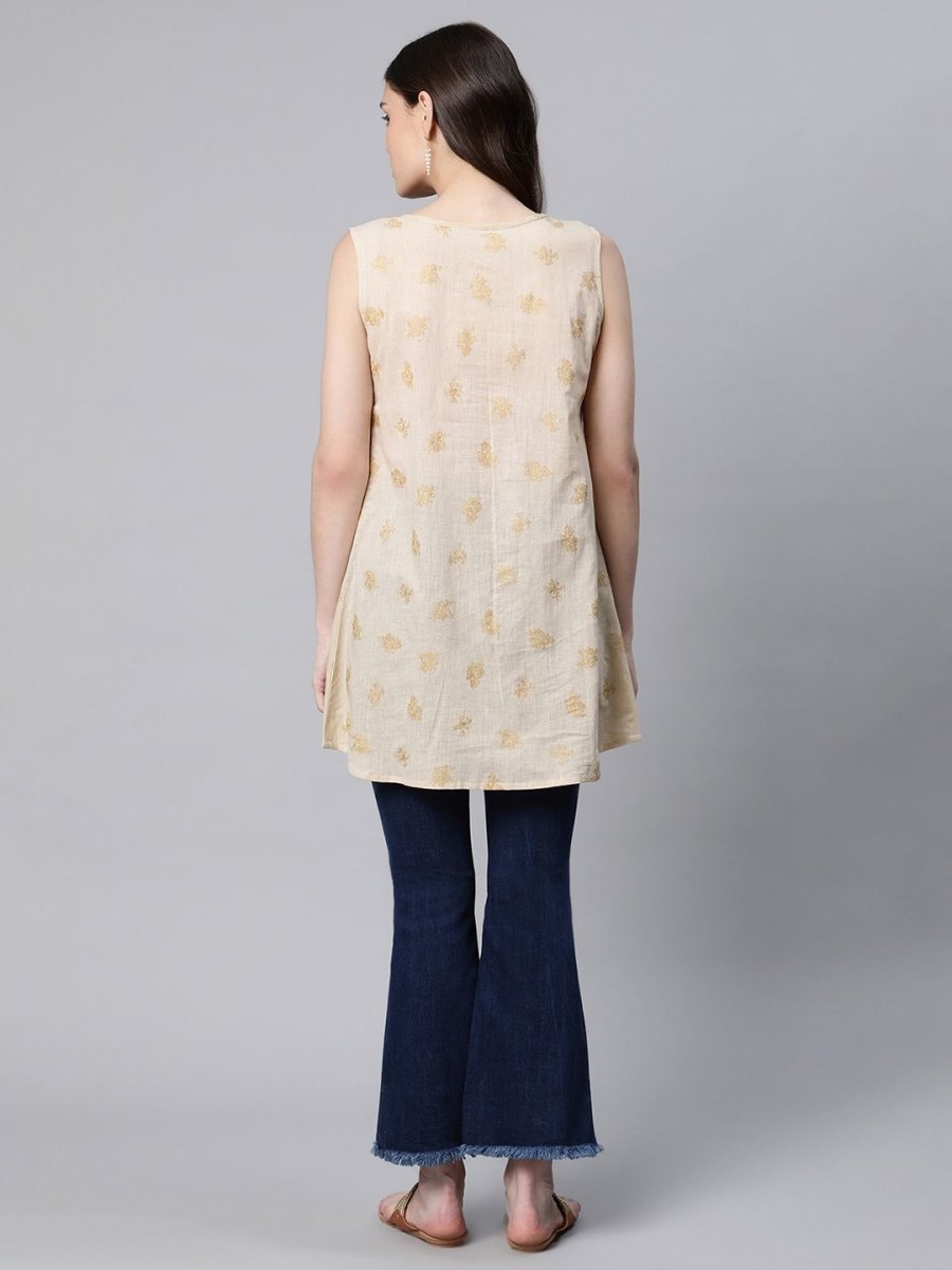 Ahalyaa Women Beige Pure Cotton Floral Printed Tunic | Swadesiicart