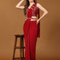 Red Imported Crystle Solid Ready to Wear Saree with stitched Blouse - Nita | Swadesiicart