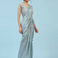 Sky Blue Silk Satin Plain Ready to wear Saree with stitched Blouse - Vrinda | Swadesiicart