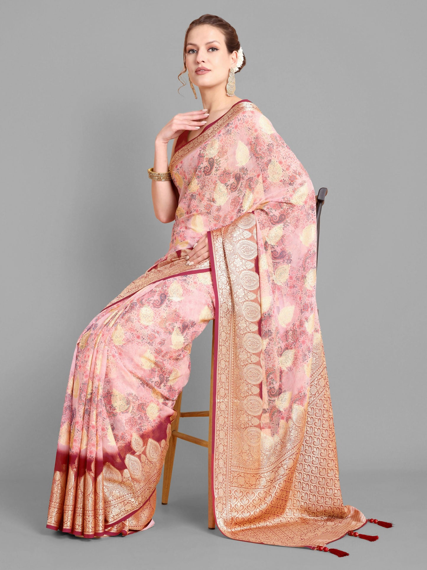 Vamsee Bindu Baby Pink Georgette Saree - Swadesiicart