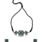 NVR Women's Oxidised Silver Plated Green Color Stone Jewellery Set With Earrings | Swadesiicart