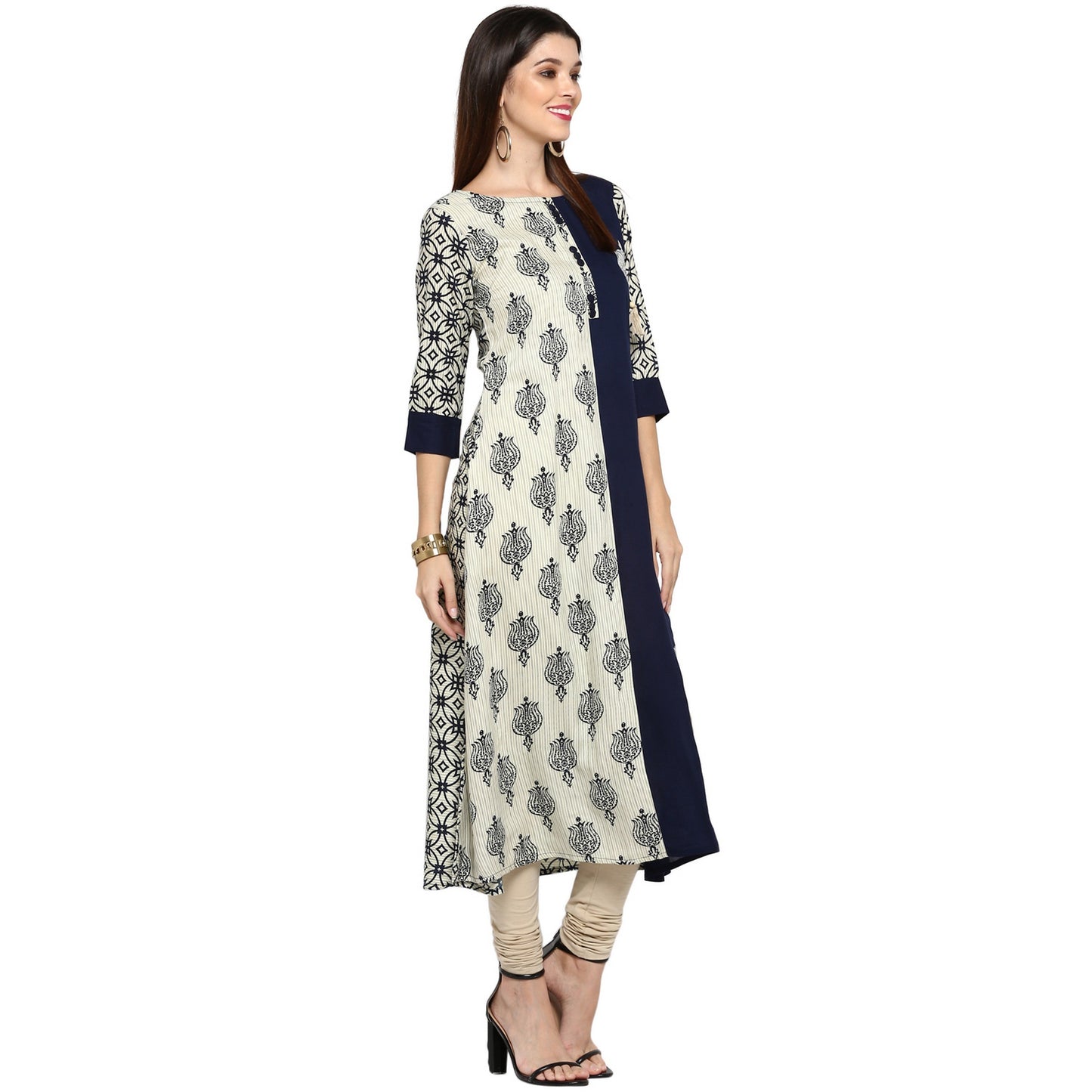 NOZ2TOZ Women's Blue & White Rayon Straight Kurta- (1pc set) - Noz2Toz