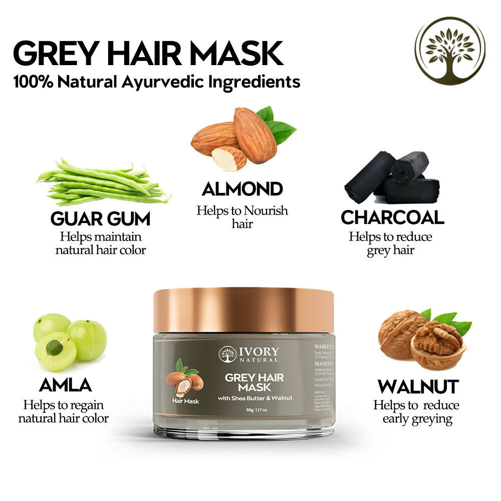Ivory Natural Grey Mask For Hair - White To Black Hair Naturally For Both Men & Women | Swadesiicart
