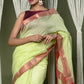 Very Much Indian Handloom Cotton Silk Maheshwari Saree With Sleek Golden Border - Chartreuse Green | Swadesiicart