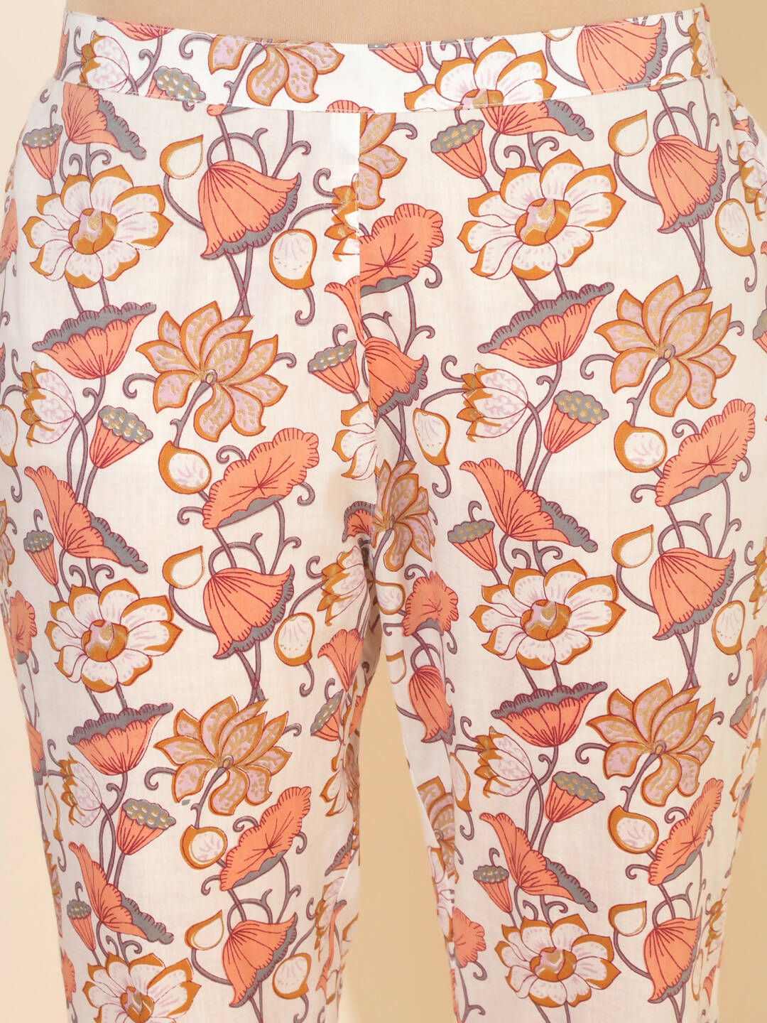 Janasya Women's White Cotton Floral Printed Casual A-Line Co-ords - Swadesiicart