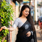 Black Pure Linen Woven Design Saree with Unstitched Blouse - Hiral Fashion | Swadesiicart