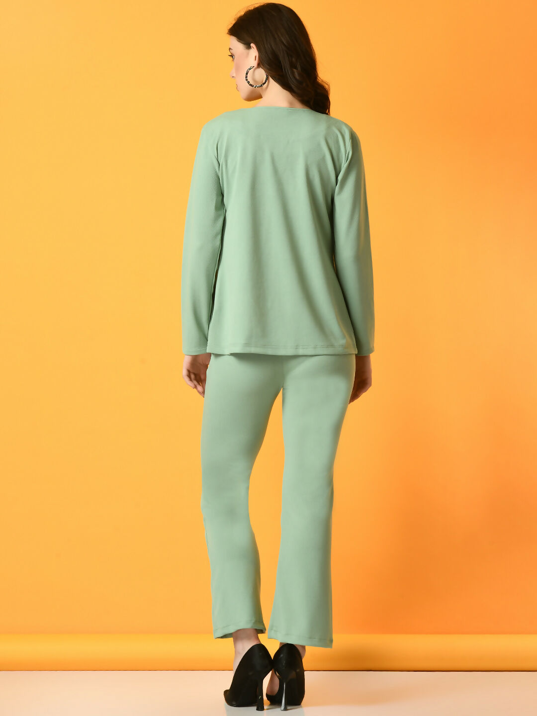 Myshka Women's Green Solid Coat With Trousers - Swadesiicart