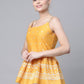 Ahalyaa Women Mustard Pure Cotton Porcian Print Shoulder Straps Tunic | Swadesiicart