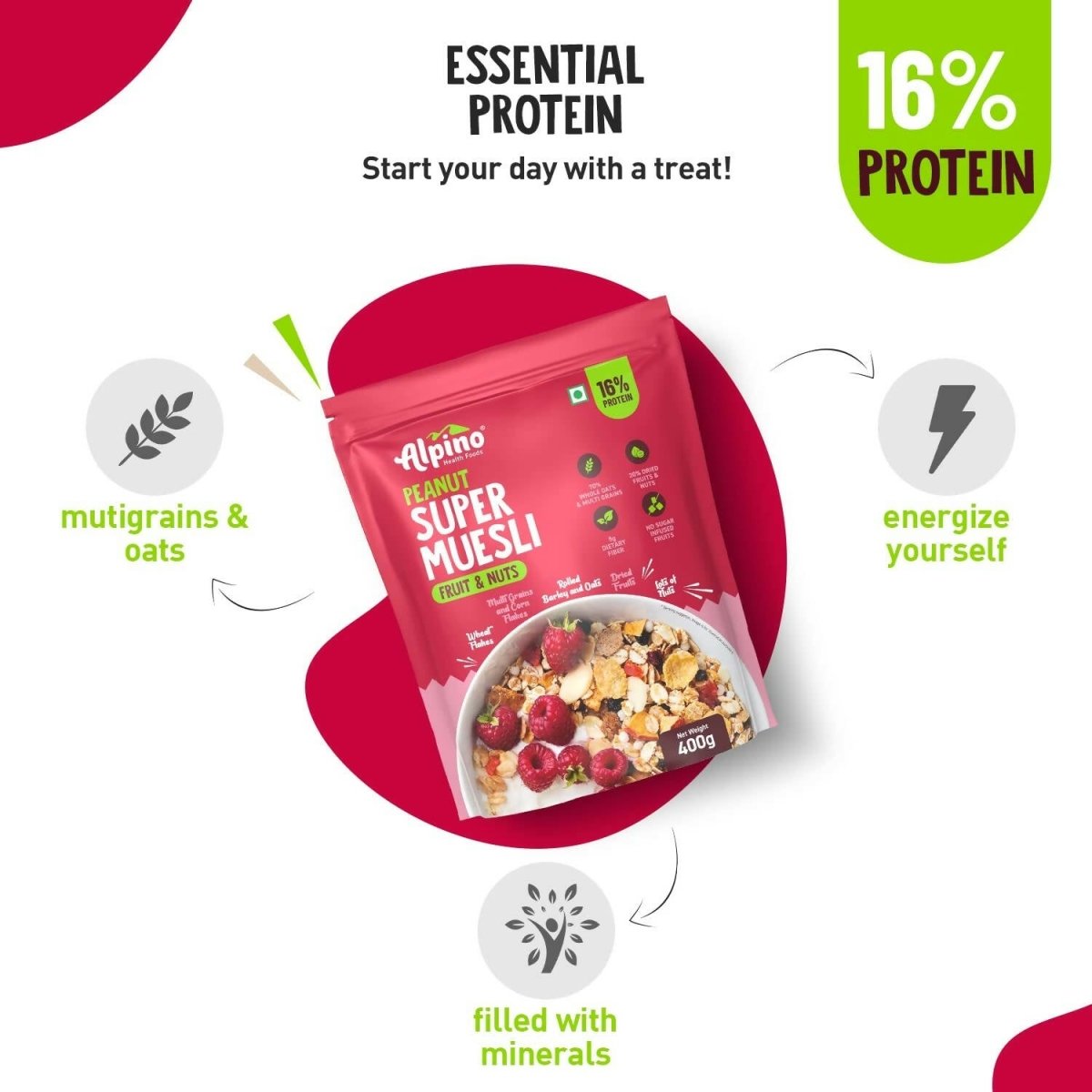 Alpino High Protein Super Muesli Fruit & Nuts - Swadesiicart