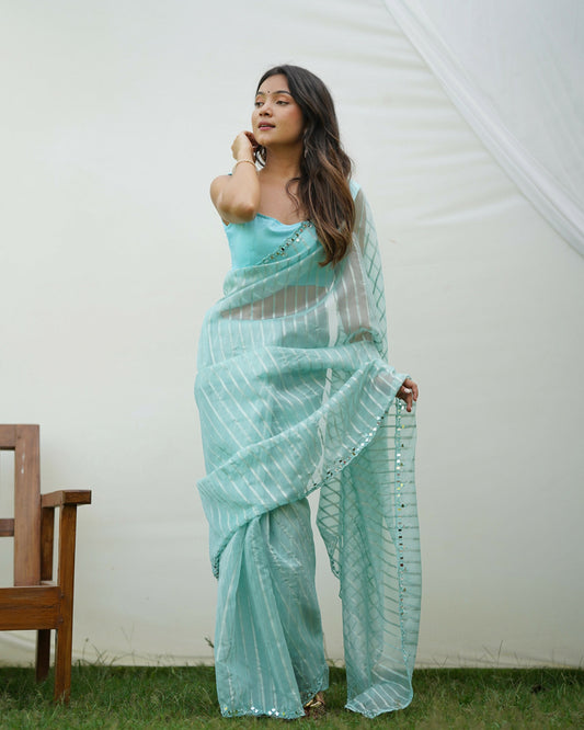 Vamsee Vijaysitara Sky Organza Saree - Swadesiicart