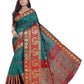 Vamika Banarasi Cotton Silk Rama Green Weaving Saree | Swadesiicart