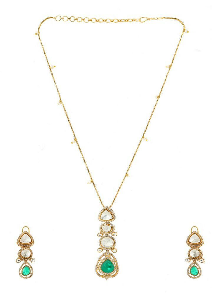 Natural Stones Antique finish Earrings and Necklace set - Ruby Raang | Swadesiicart