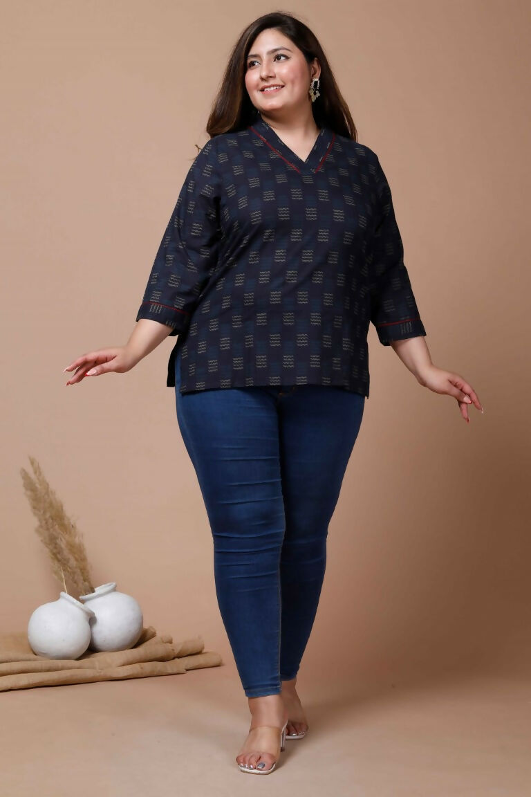 Miravan Women's Plus Size Blue Printed Indigo Kurti - Swadesiicart