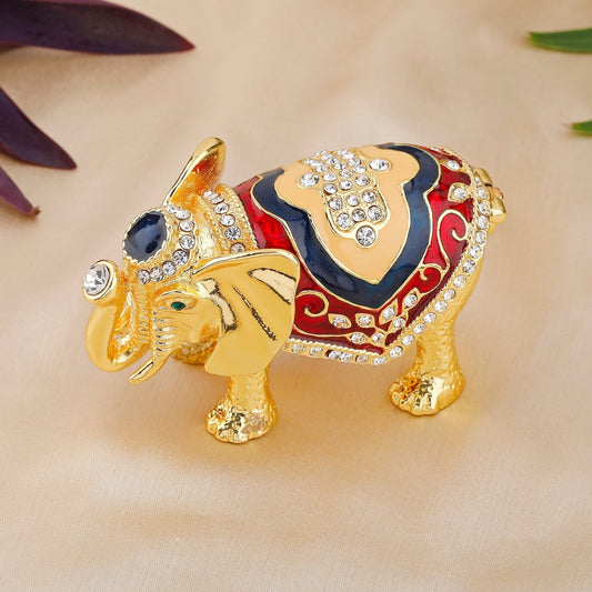 Estele Gold-Polished Multi-Color Enamel Paintwork Elephant Idol/Deity|Showpiece for Pooja Mandir/ Home Decorative | Swadesiicart