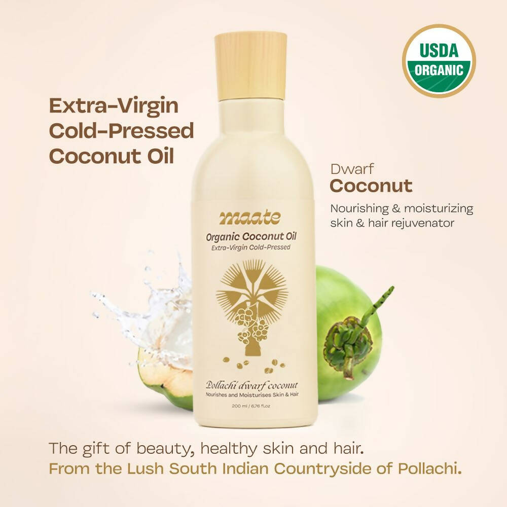 Maate Organic Coconut Oil | Extra Virgin Cold Pressed For Baby Body Massage & Hair Care Oil - Swadesiicart