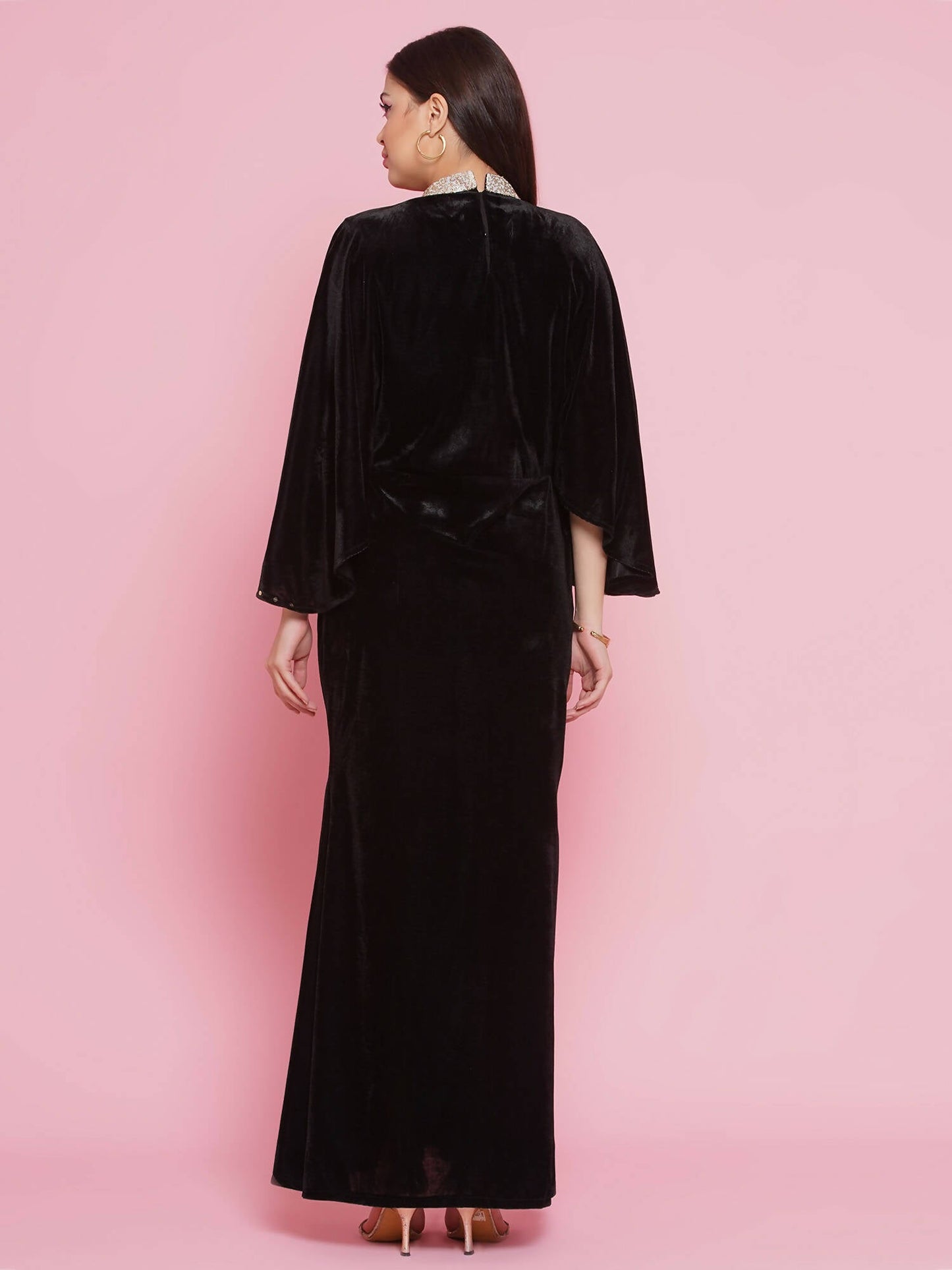 Women Republic Black Velvet Embellished Gown | Swadesiicart