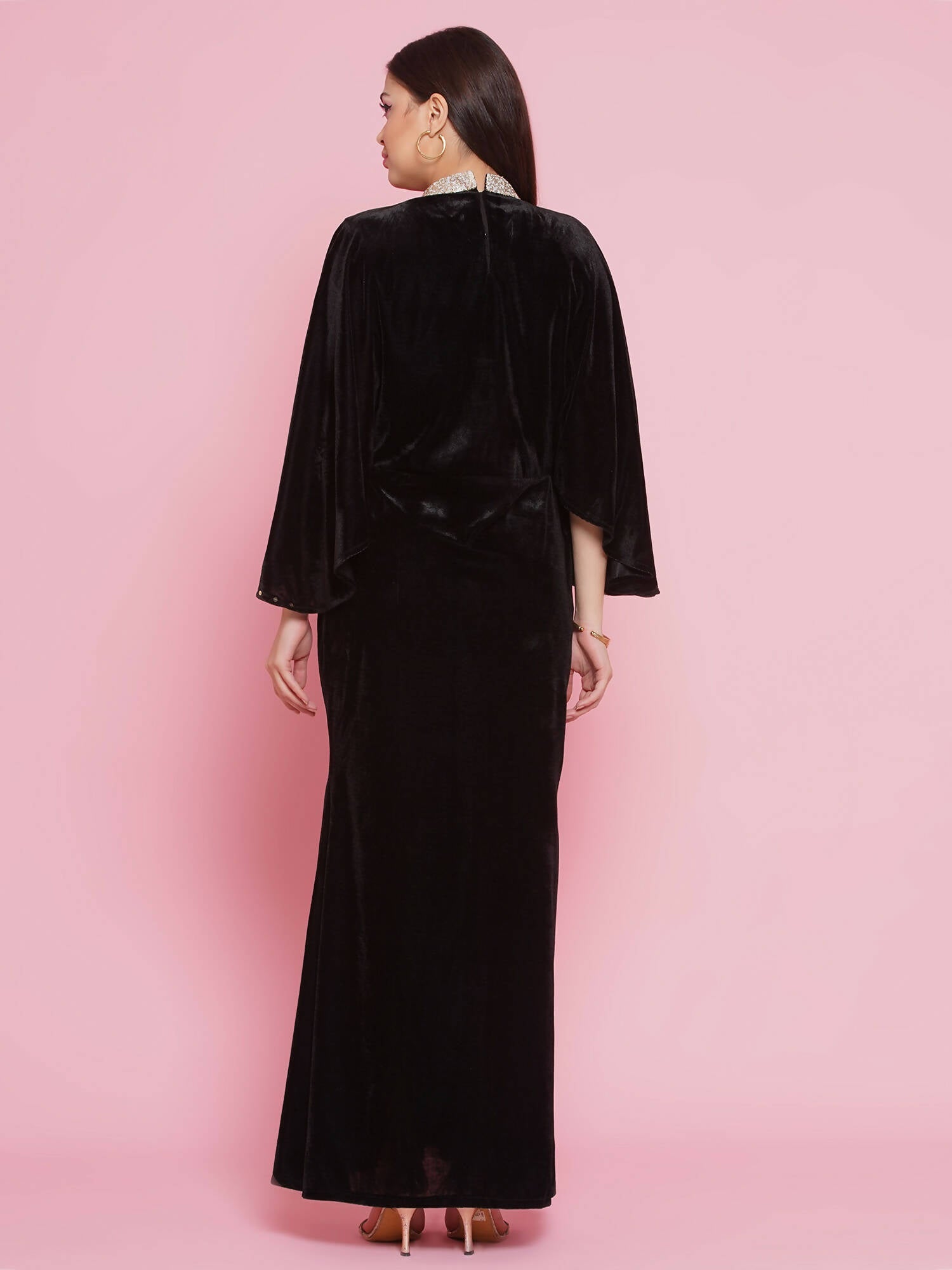 Women Republic Black Velvet Embellished Gown | Swadesiicart