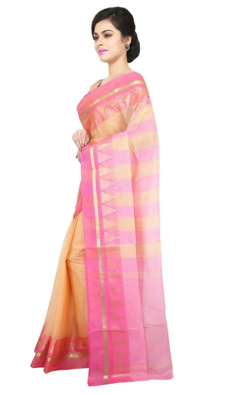 Exclusive Collection Light Brown 100% Pure Cotton Tant Saree - Swadesiicart