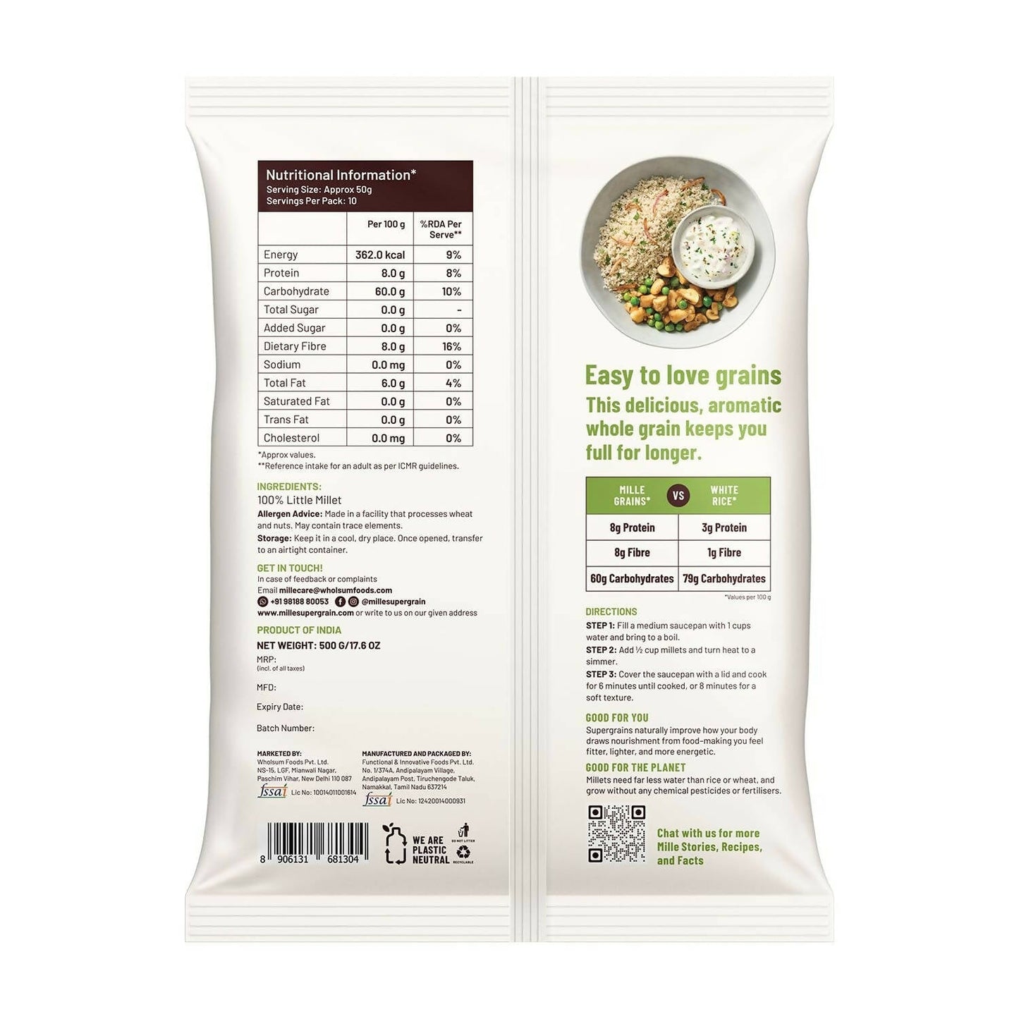 Mille Little Millet Whole Grain - Swadesiicart