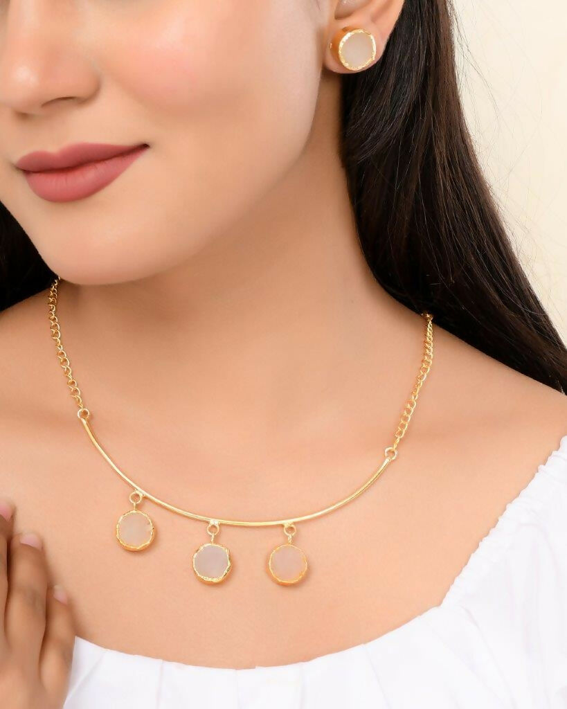 VOJ One Gram Gold-Polished Stone Studded Necklace and Earrings Set - Swadesiicart