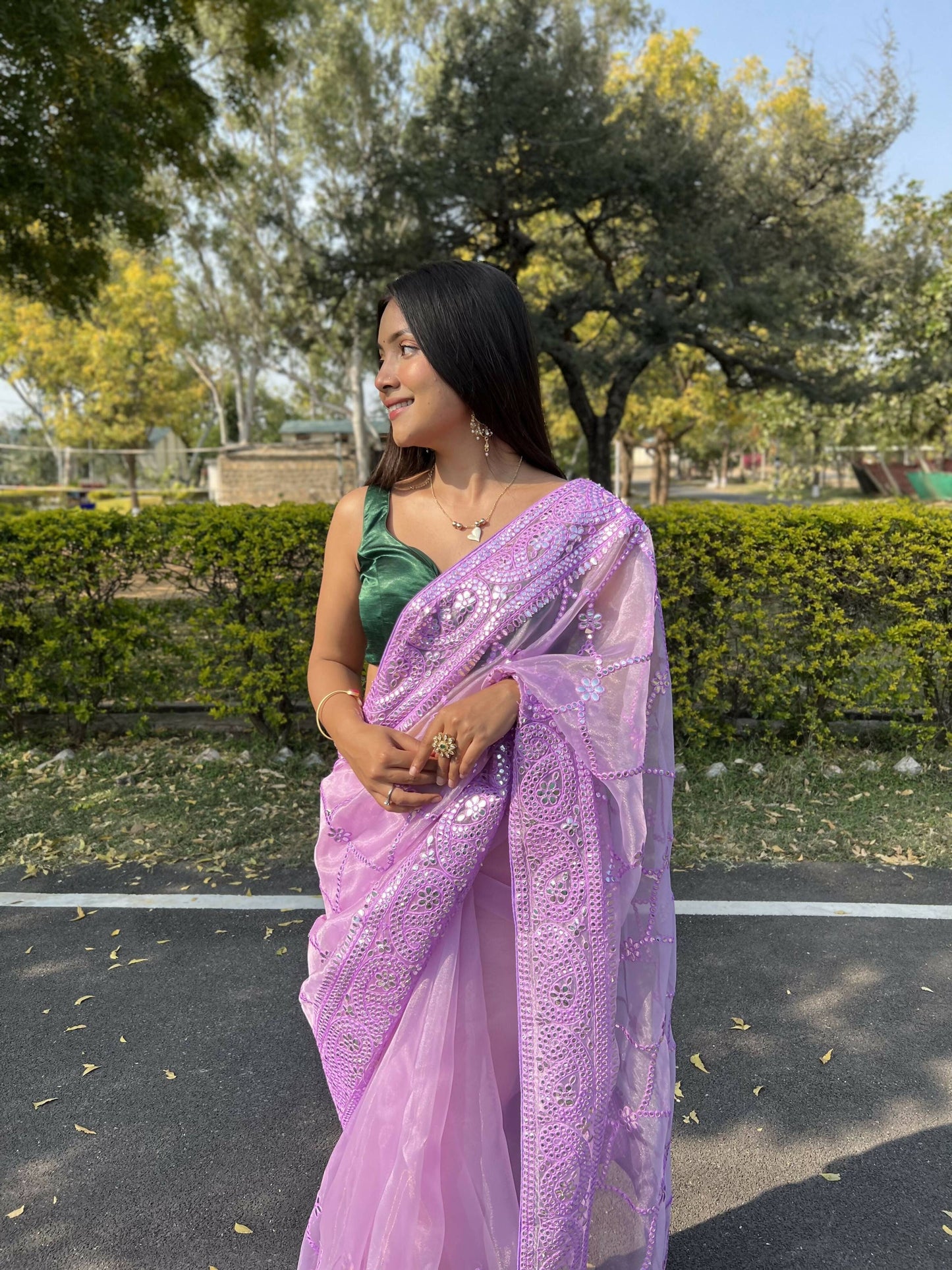 Vamsee Naina Purple Organza Saree - Swadesiicart