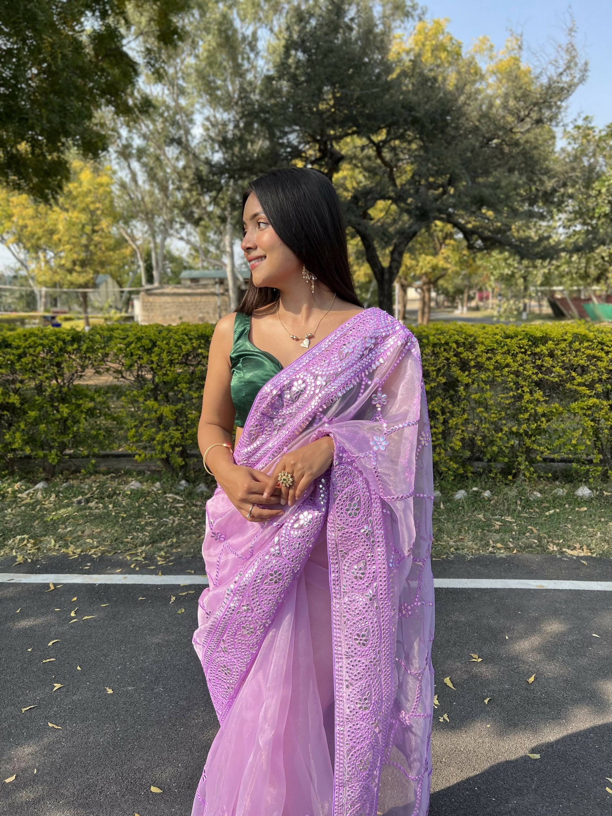 Vamsee Naina Purple Organza Saree - Swadesiicart
