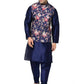 ABH Lifestyle Men's Silk Navy Blue Kurta Pyjama & Printed Nehru Jacket