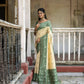 Vishnu Weaves Women's Green Handloom Raw Silk Woven Saree with Blouse - Swadesiicart