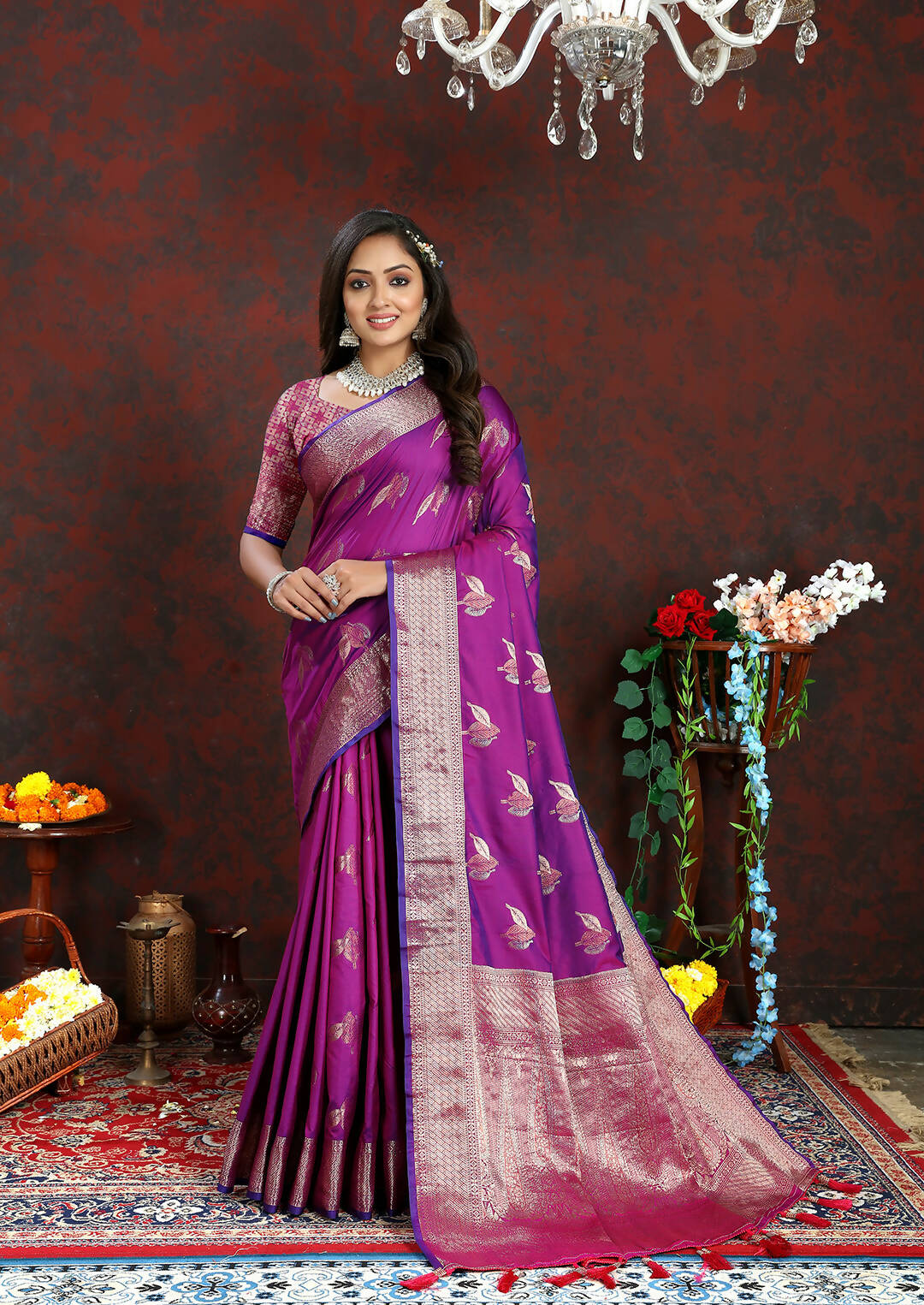 Lorenvalley Fashion Purple Soft Silk Woven Design Zari Weaving Saree - Swadesiicart