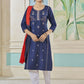 Jyoti Fashion Women's Blue Pure Viscose Weaving Stripe with Embroidery Kurta Set | Swadesiicart