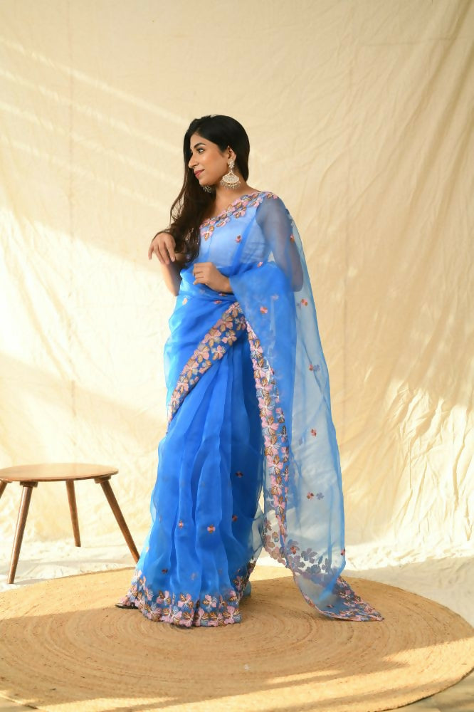 Vamsee Manali Blue Organza Saree - Swadesiicart