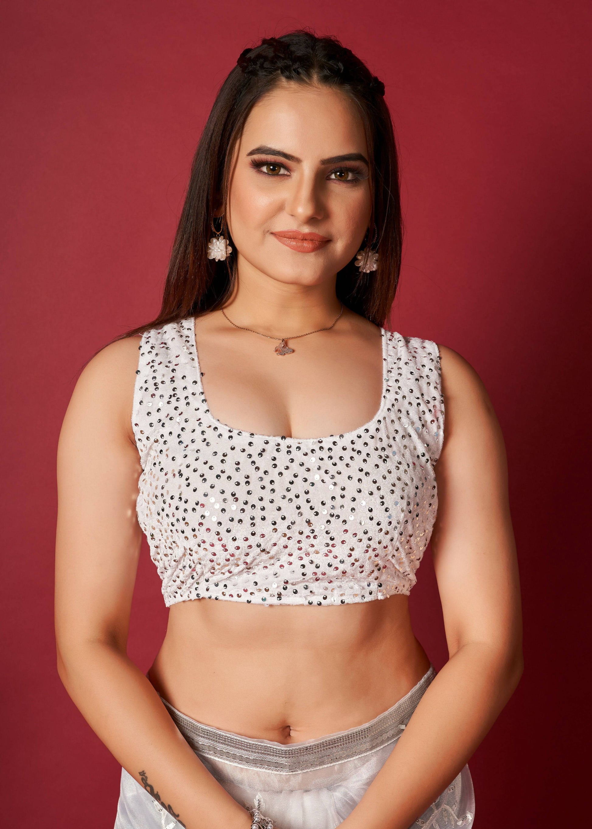 Vamsee Anya White Organza Saree - Swadesiicart