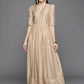 Ahalyaa Women's Beige Chanderi Gold Foil Print Dress | Swadesiicart