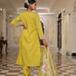 Jyoti Fashion Women's Light Yellow Cotton Silk Floral Print with Embroidered Kurta Set | Swadesiicart