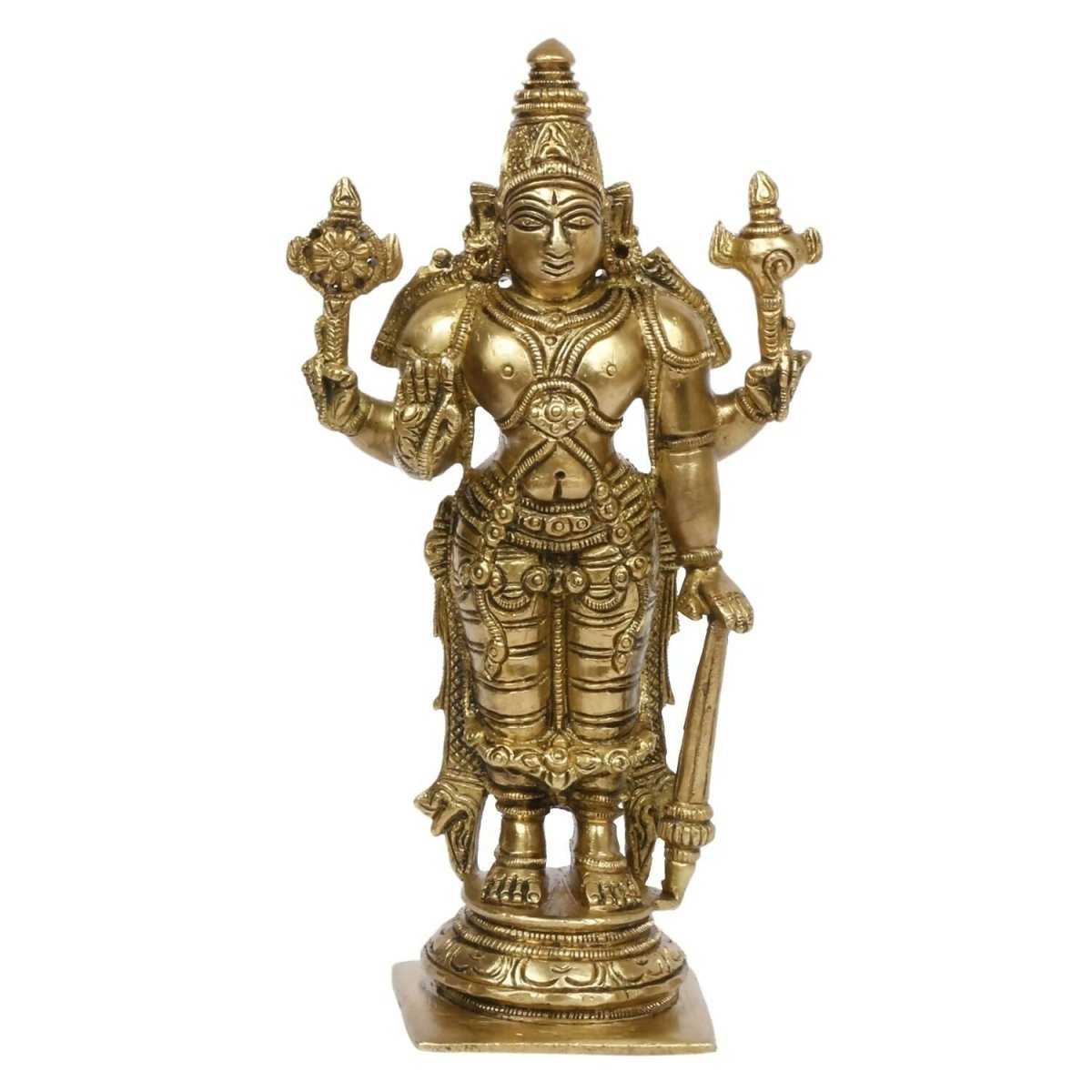 Artvarko Brass Lord Bhagwan Vishnu Narayana With Shankh Chakra Idol - Swadesiicart