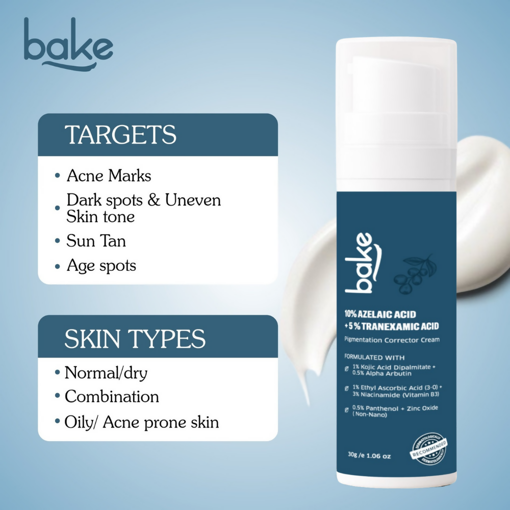 Bake 10% Azelaic Acid + 5% Tranexamic Acid Pigmentation Corrector Cream | Swadesiicart
