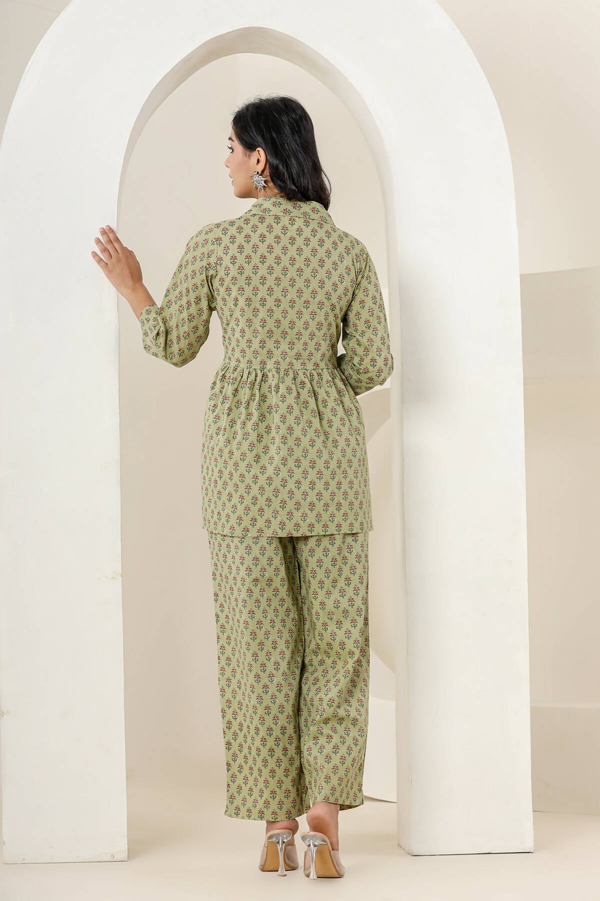 Kaajh Women's Green Printed Cotton Co-ord Set - Swadesiicart