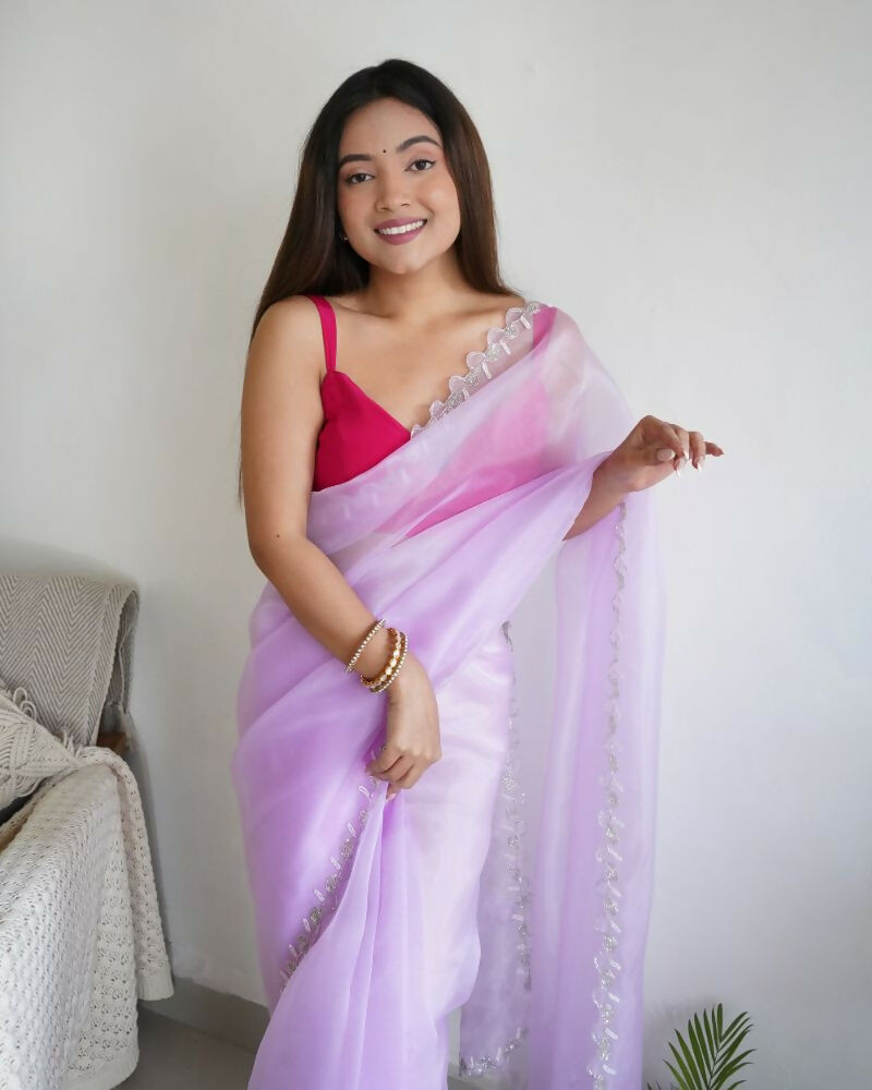 Vamsee Sheetal Lavender Organza Saree - Swadesiicart