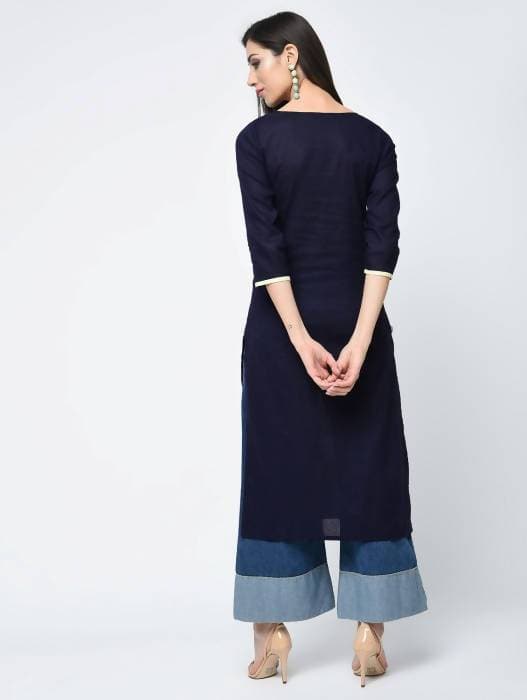 Aniyah Cotton Straight Kurta Blue Color With Patchwork (AN-106K) - Swadesiicart