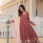Jyoti Fashion Women's Brown Faux Georgette Sequins Thread Embroidery Anarkali Dress with Dupatta | Swadesiicart