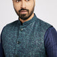 Ethnic India Navy Blue Bundi Men's Jacket Geometric Polyester | Swadesiicart