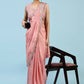 Peach Silk Satin Plain Ready to wear Saree with stitched Blouse - Vrinda | Swadesiicart