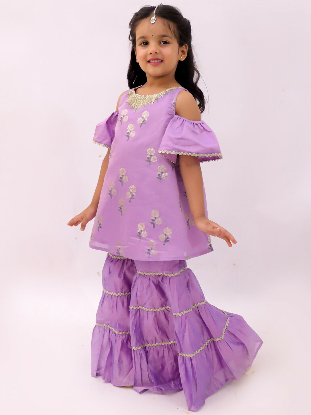 Lil Drama Mishti Purple Kurta and Sharara Set For Girls | Swadesiicart
