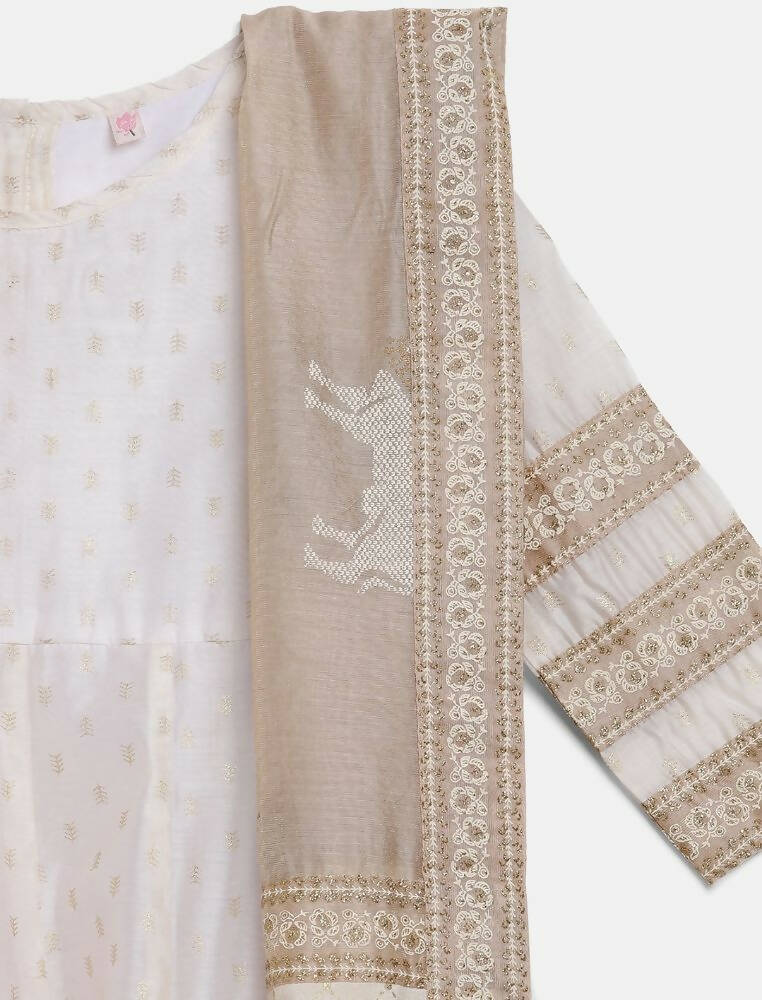 Ahalyaa Off White Chanderi Anarkali Kids Kurta With Dupatta For Girls | Swadesiicart