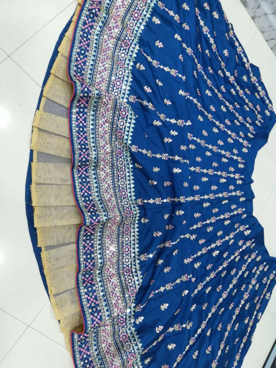 Jyoti Fashion Gorgeous Blue Sequins with Thread & Zari Embroidery Chinon Lehenga Choli with Dupatta | Swadesiicart