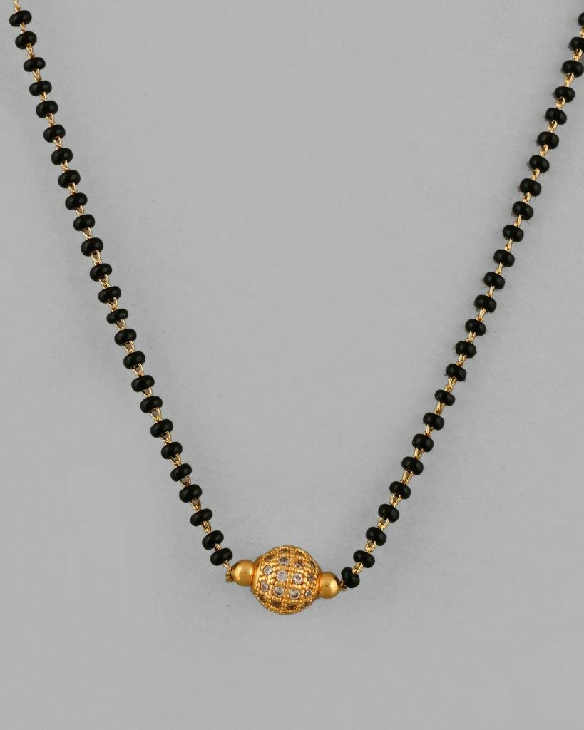 VOJ Gold-Polished AD-Studded & Beaded Mangalsutra - Swadesiicart