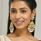 Nuyug 22K Gold-Plated Elegant Ruby & Kundan Stone Studded With Pearl Beaded Floral Chandbalis | Swadesiicart