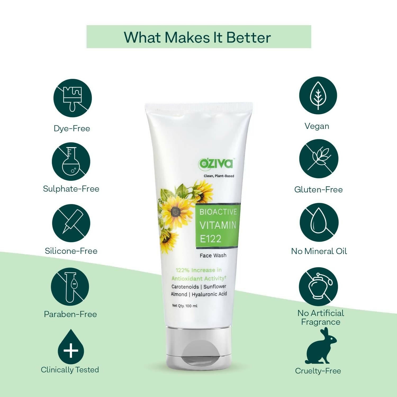 OZiva Bioactive Vitamin E122 Face Wash - Swadesiicart